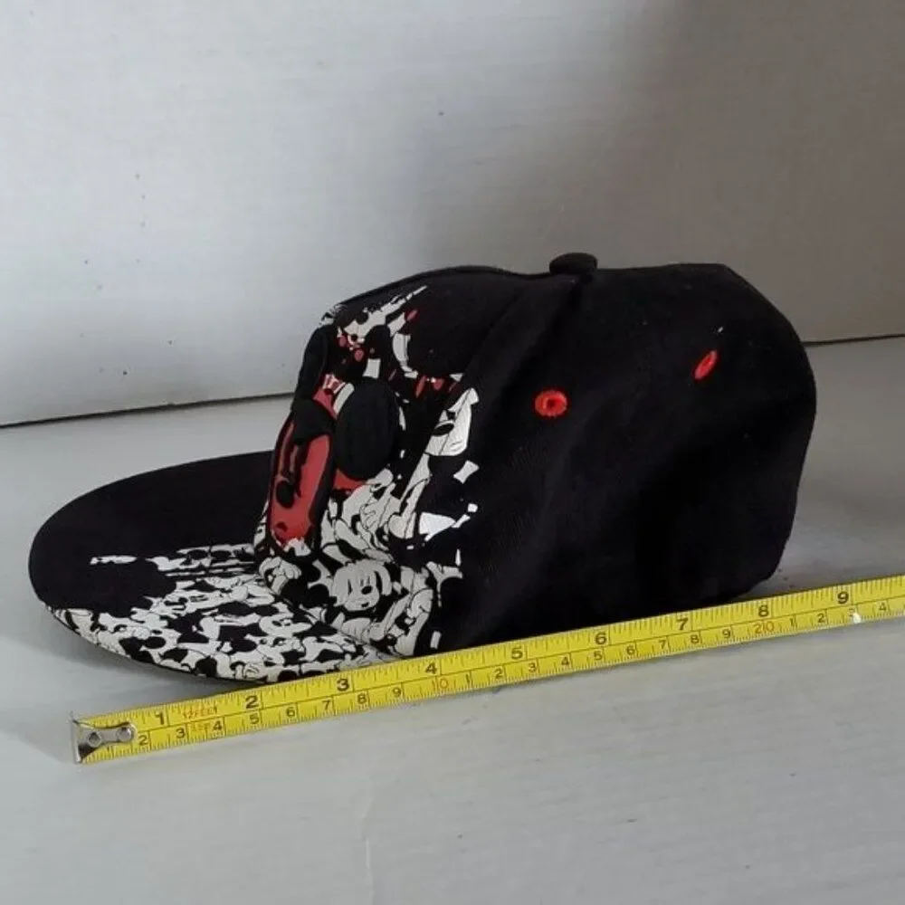 Mickey Mouse Flat Brim Hat Cap Black Embroidered Disney Parks Size Youth